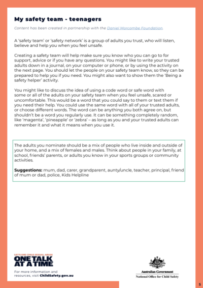 My safety team – teenagers thumbnail